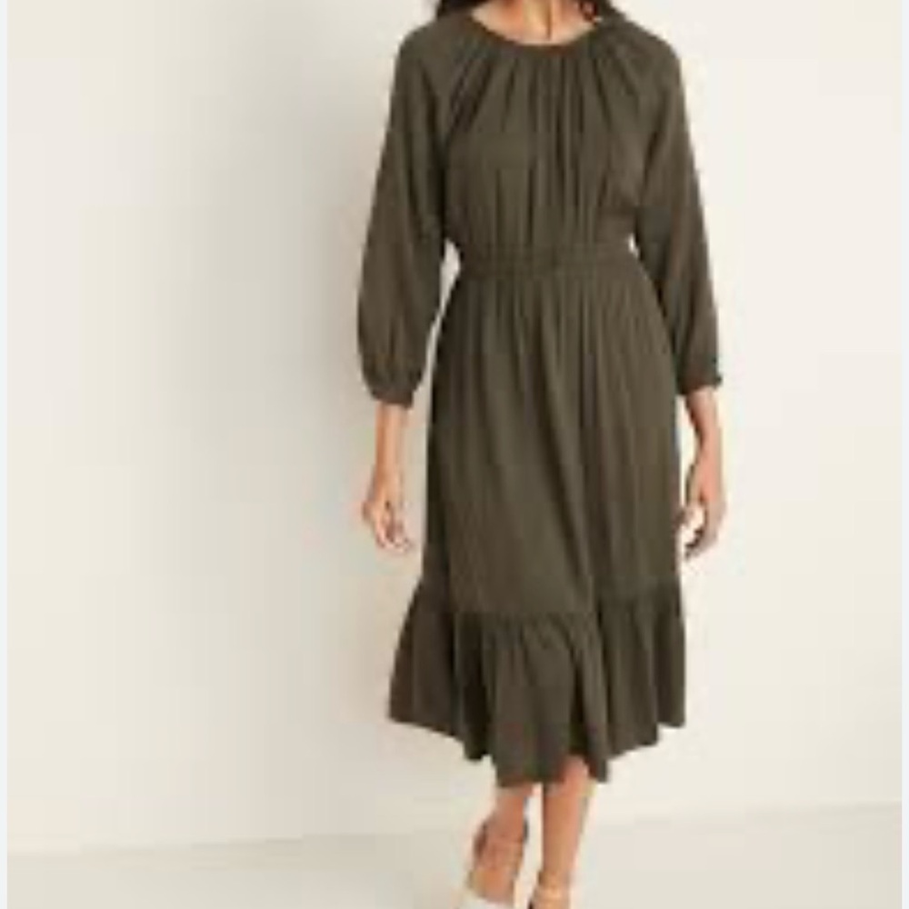 Old Navy Waist Defined Olive Green Midi Dress - XXL